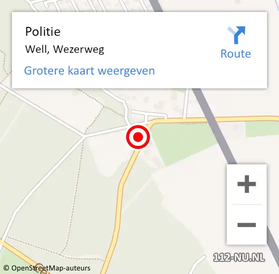 Locatie op kaart van de 112 melding: Politie Well, Wezerweg op 9 januari 2023 15:03