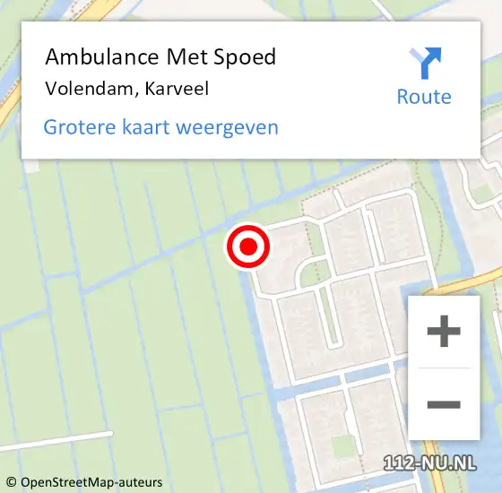 Locatie op kaart van de 112 melding: Ambulance Met Spoed Naar Volendam, Karveel op 9 januari 2023 15:31