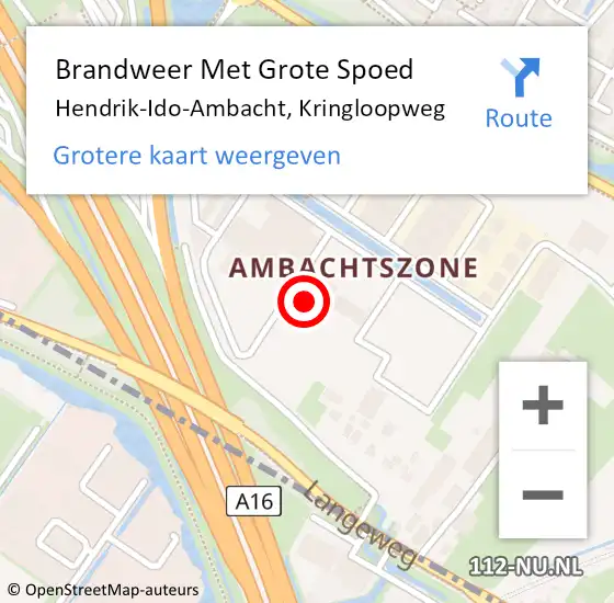 Locatie op kaart van de 112 melding: Brandweer Met Grote Spoed Naar Hendrik-Ido-Ambacht, Kringloopweg op 9 januari 2023 16:09