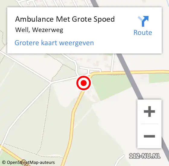 Locatie op kaart van de 112 melding: Ambulance Met Grote Spoed Naar Well, Wezerweg op 9 januari 2023 16:11