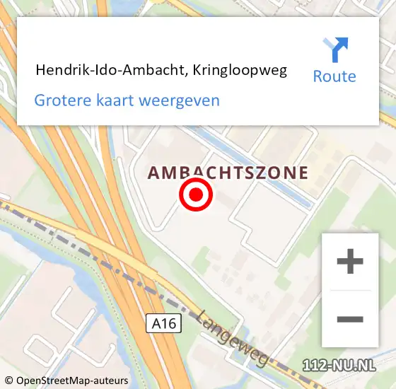 Locatie op kaart van de 112 melding:  Hendrik-Ido-Ambacht, Kringloopweg op 9 januari 2023 16:23