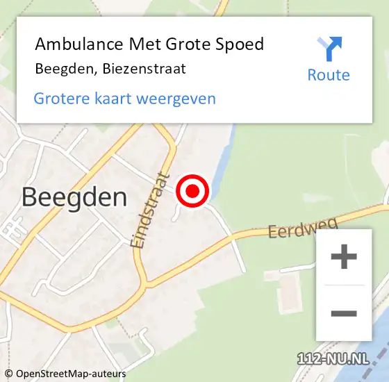 Locatie op kaart van de 112 melding: Ambulance Met Grote Spoed Naar Beegden, Biezenstraat op 9 januari 2023 17:21