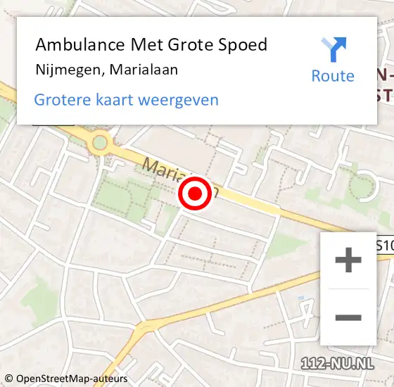 Locatie op kaart van de 112 melding: Ambulance Met Grote Spoed Naar Nijmegen, Marialaan op 9 januari 2023 18:05