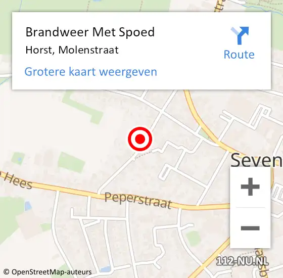 Locatie op kaart van de 112 melding: Brandweer Met Spoed Naar Horst, Molenstraat op 9 januari 2023 18:14