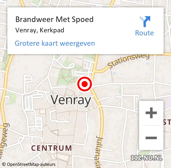 Locatie op kaart van de 112 melding: Brandweer Met Spoed Naar Venray, Kerkpad op 9 januari 2023 18:24