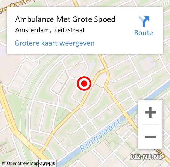 Locatie op kaart van de 112 melding: Ambulance Met Grote Spoed Naar Amsterdam, Reitzstraat op 9 januari 2023 19:01