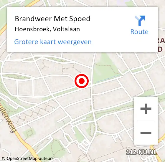 Locatie op kaart van de 112 melding: Brandweer Met Spoed Naar Hoensbroek, Voltalaan op 9 januari 2023 19:56