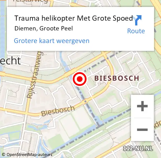 Locatie op kaart van de 112 melding: Trauma helikopter Met Grote Spoed Naar Diemen, Groote Peel op 9 januari 2023 20:02