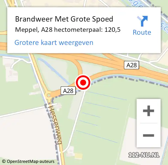 Locatie op kaart van de 112 melding: Brandweer Met Grote Spoed Naar Meppel, A28 hectometerpaal: 120,5 op 9 januari 2023 20:03