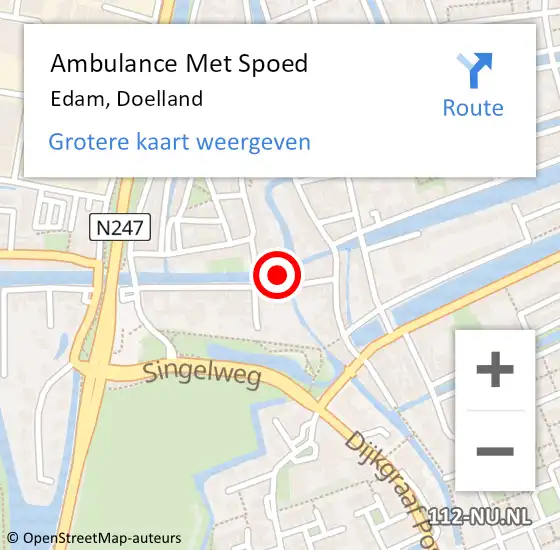 Locatie op kaart van de 112 melding: Ambulance Met Spoed Naar Edam, Doelland op 9 januari 2023 20:07