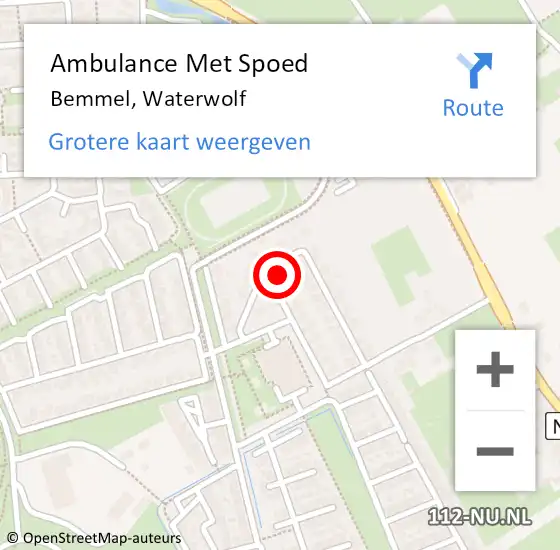 Locatie op kaart van de 112 melding: Ambulance Met Spoed Naar Bemmel, Waterwolf op 9 januari 2023 20:31