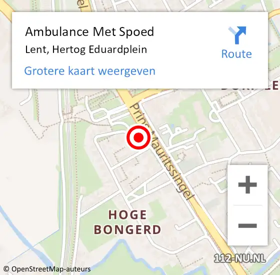 Locatie op kaart van de 112 melding: Ambulance Met Spoed Naar Lent, Hertog Eduardplein op 9 januari 2023 21:05