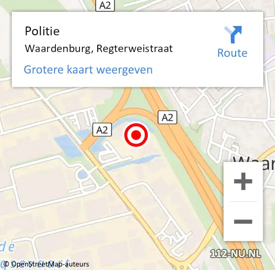 Locatie op kaart van de 112 melding: Politie Waardenburg, Regterweistraat op 9 januari 2023 21:22