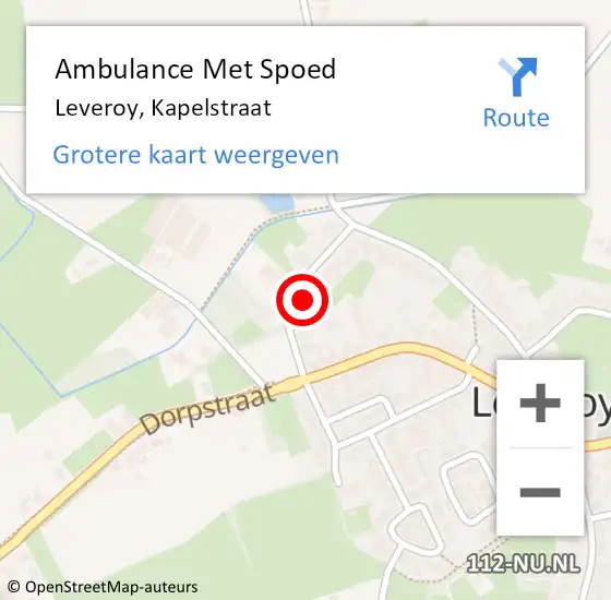 Locatie op kaart van de 112 melding: Ambulance Met Spoed Naar Leveroy, Kapelstraat op 9 januari 2023 21:29