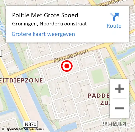 Locatie op kaart van de 112 melding: Politie Met Grote Spoed Naar Groningen, Noorderkroonstraat op 9 januari 2023 21:49