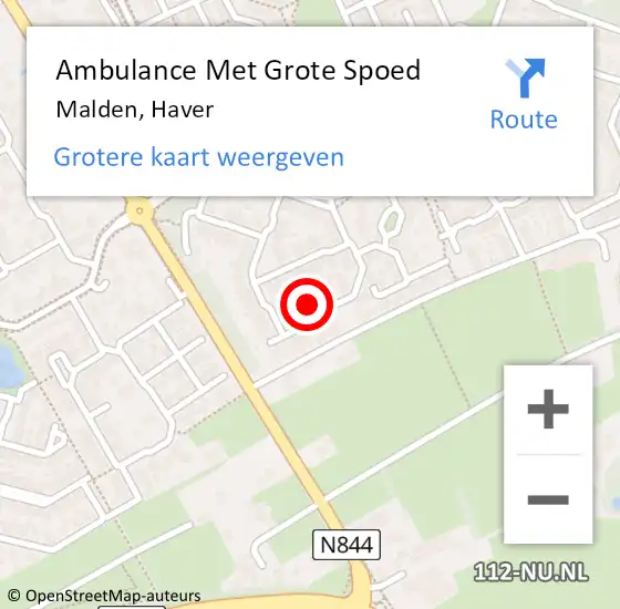 Locatie op kaart van de 112 melding: Ambulance Met Grote Spoed Naar Malden, Haver op 9 januari 2023 22:15