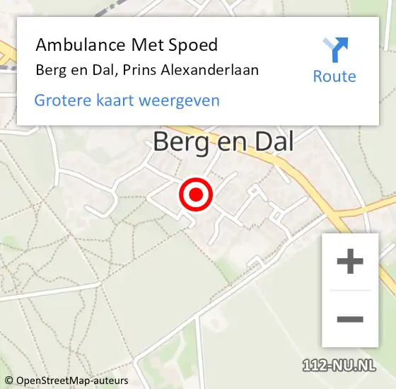 Locatie op kaart van de 112 melding: Ambulance Met Spoed Naar Berg en Dal, Prins Alexanderlaan op 9 januari 2023 22:35