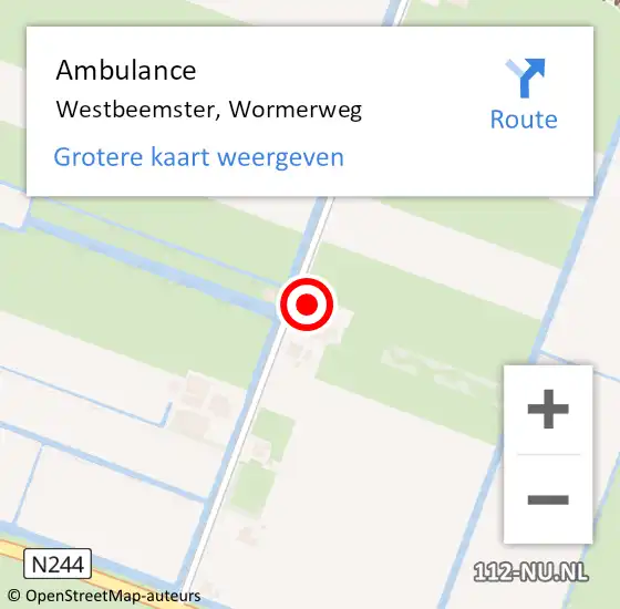 Locatie op kaart van de 112 melding: Ambulance Westbeemster, Wormerweg op 9 januari 2023 22:53