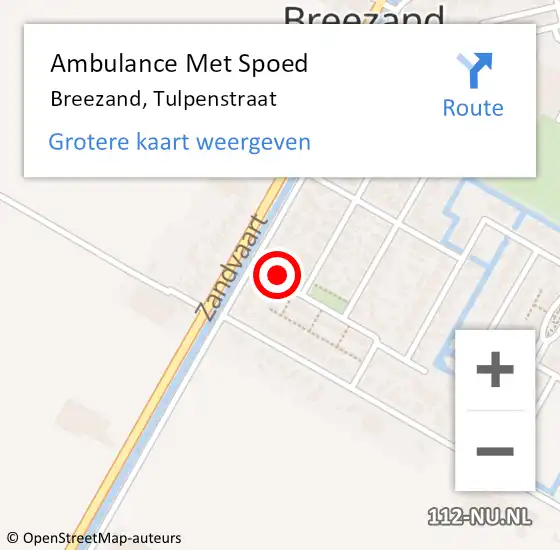 Locatie op kaart van de 112 melding: Ambulance Met Spoed Naar Breezand, Tulpenstraat op 9 januari 2023 23:01