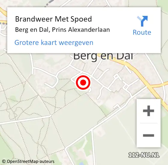 Locatie op kaart van de 112 melding: Brandweer Met Spoed Naar Berg en Dal, Prins Alexanderlaan op 9 januari 2023 23:11