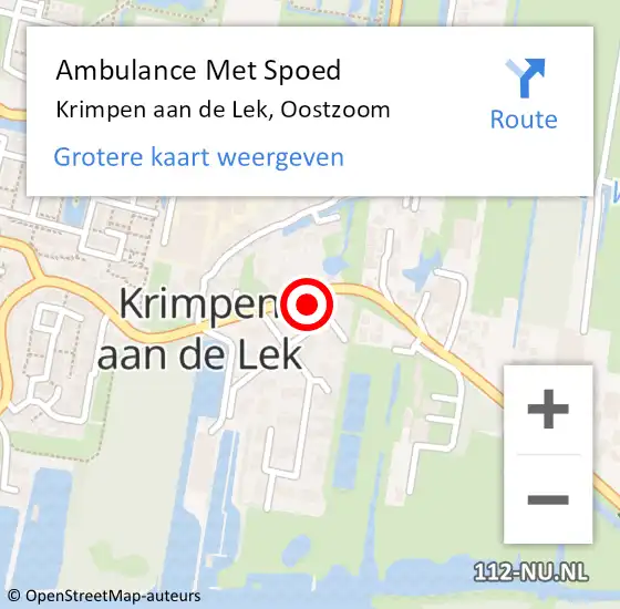 Locatie op kaart van de 112 melding: Ambulance Met Spoed Naar Krimpen aan de Lek, Oostzoom op 9 januari 2023 23:42