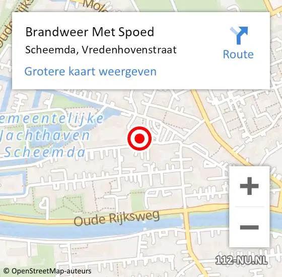 Locatie op kaart van de 112 melding: Brandweer Met Spoed Naar Scheemda, Vredenhovenstraat op 10 januari 2023 00:12