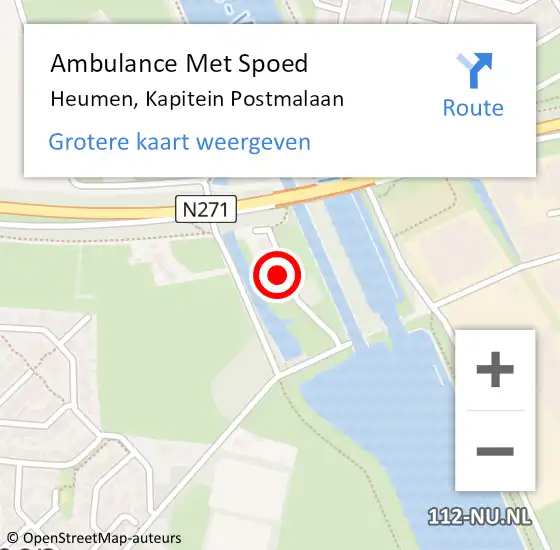 Locatie op kaart van de 112 melding: Ambulance Met Spoed Naar Heumen, Kapitein Postmalaan op 10 januari 2023 00:28