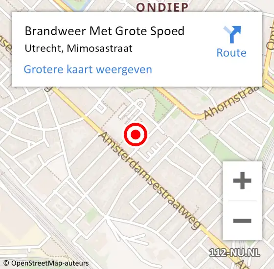 Locatie op kaart van de 112 melding: Brandweer Met Grote Spoed Naar Utrecht, Mimosastraat op 10 januari 2023 01:09