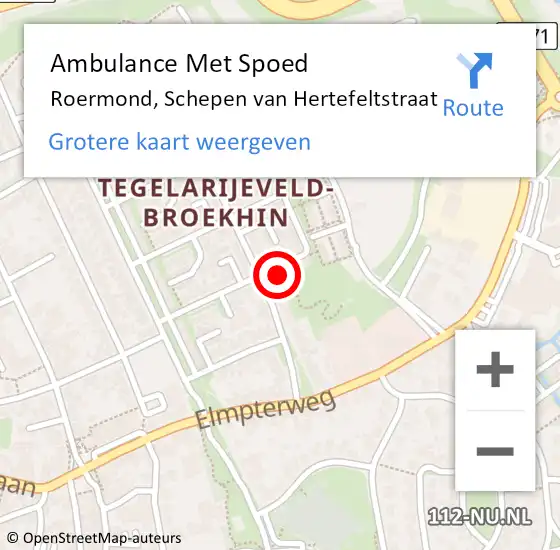 Locatie op kaart van de 112 melding: Ambulance Met Spoed Naar Roermond, Schepen van Hertefeltstraat op 10 januari 2023 01:13