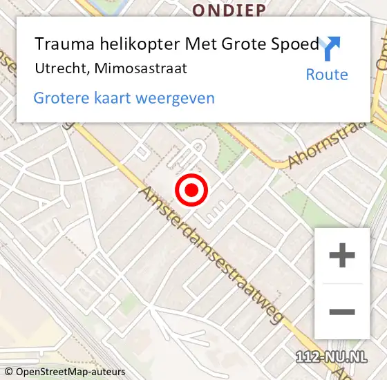 Locatie op kaart van de 112 melding: Trauma helikopter Met Grote Spoed Naar Utrecht, Mimosastraat op 10 januari 2023 01:15