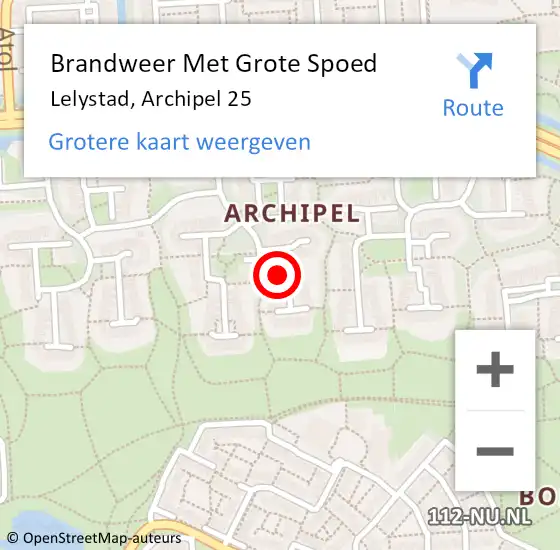 Locatie op kaart van de 112 melding: Brandweer Met Grote Spoed Naar Lelystad, Archipel 25 op 10 januari 2023 04:52