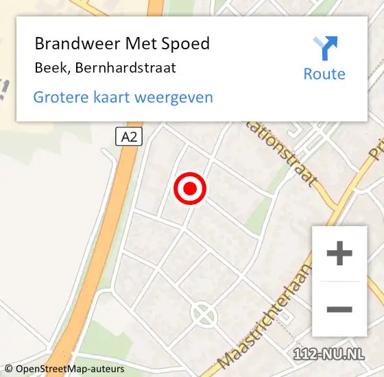 Locatie op kaart van de 112 melding: Brandweer Met Spoed Naar Beek, Bernhardstraat op 10 januari 2023 05:43