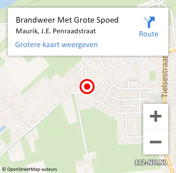 Locatie op kaart van de 112 melding: Brandweer Met Grote Spoed Naar Maurik, J.E. Penraadstraat op 10 januari 2023 06:45