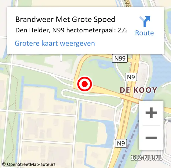 Locatie op kaart van de 112 melding: Brandweer Met Grote Spoed Naar Den Helder, N99 hectometerpaal: 2,6 op 10 januari 2023 06:48