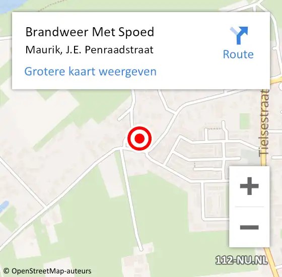 Locatie op kaart van de 112 melding: Brandweer Met Spoed Naar Maurik, J.E. Penraadstraat op 10 januari 2023 07:09