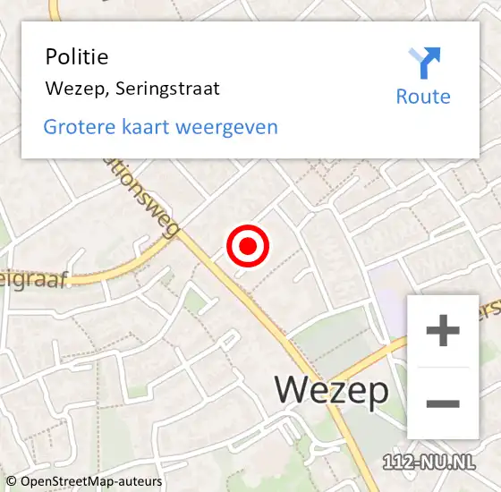 Locatie op kaart van de 112 melding: Politie Wezep, Seringstraat op 10 januari 2023 07:34