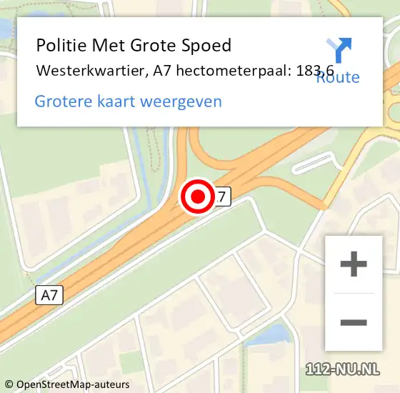 Locatie op kaart van de 112 melding: Politie Met Grote Spoed Naar Westerkwartier, A7 hectometerpaal: 183,6 op 10 januari 2023 07:40