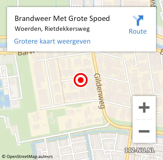 Locatie op kaart van de 112 melding: Brandweer Met Grote Spoed Naar Woerden, Rietdekkersweg op 10 januari 2023 07:48