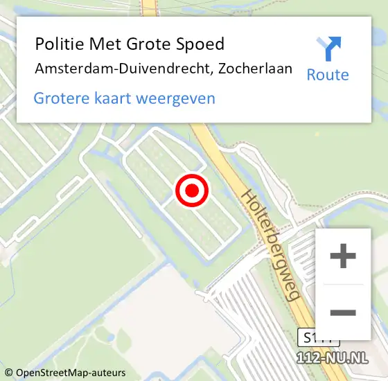 Locatie op kaart van de 112 melding: Politie Met Grote Spoed Naar Amsterdam-Duivendrecht, Zocherlaan op 10 januari 2023 08:25