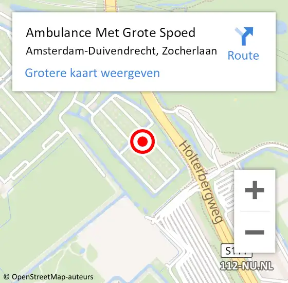 Locatie op kaart van de 112 melding: Ambulance Met Grote Spoed Naar Amsterdam-Duivendrecht, Zocherlaan op 10 januari 2023 08:26