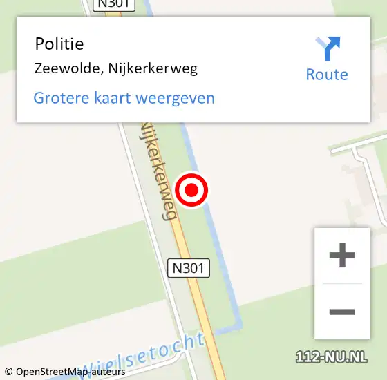 Locatie op kaart van de 112 melding: Politie Zeewolde, Nijkerkerweg op 10 januari 2023 08:48
