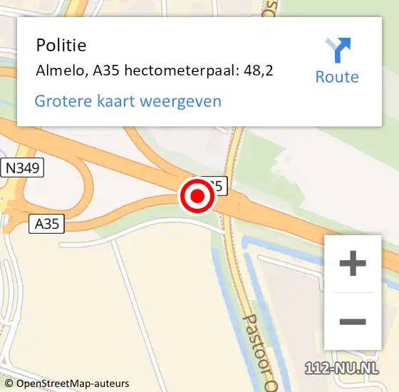 Locatie op kaart van de 112 melding: Politie Almelo, A35 hectometerpaal: 48,2 op 10 januari 2023 09:14