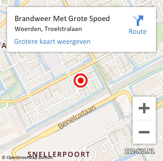 Locatie op kaart van de 112 melding: Brandweer Met Grote Spoed Naar Woerden, Troelstralaan op 10 januari 2023 09:16