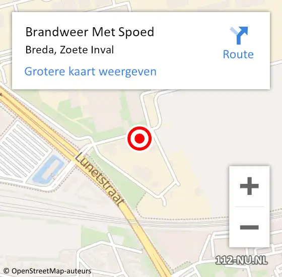 Locatie op kaart van de 112 melding: Brandweer Met Spoed Naar Breda, Zoete Inval op 10 januari 2023 09:18