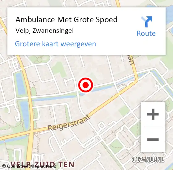 Locatie op kaart van de 112 melding: Ambulance Met Grote Spoed Naar Velp, Zwanensingel op 10 januari 2023 09:54