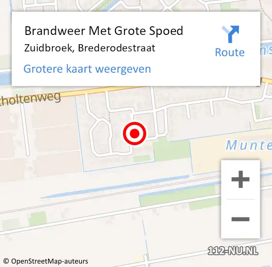 Locatie op kaart van de 112 melding: Brandweer Met Grote Spoed Naar Zuidbroek, Brederodestraat op 10 januari 2023 10:16