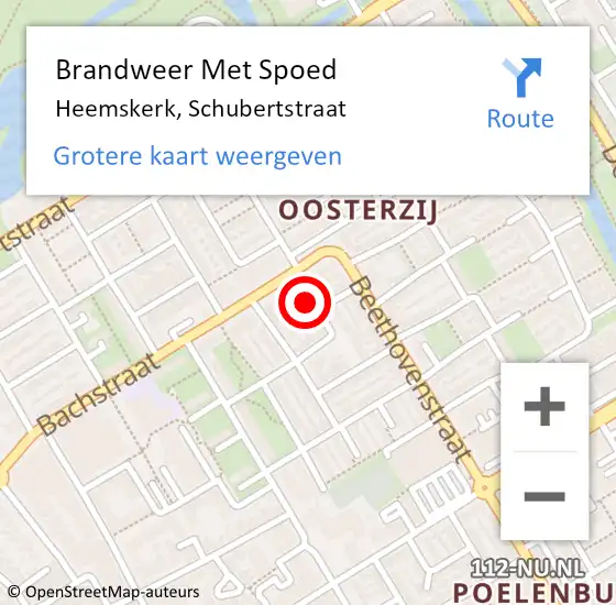 Locatie op kaart van de 112 melding: Brandweer Met Spoed Naar Heemskerk, Schubertstraat op 10 januari 2023 10:27
