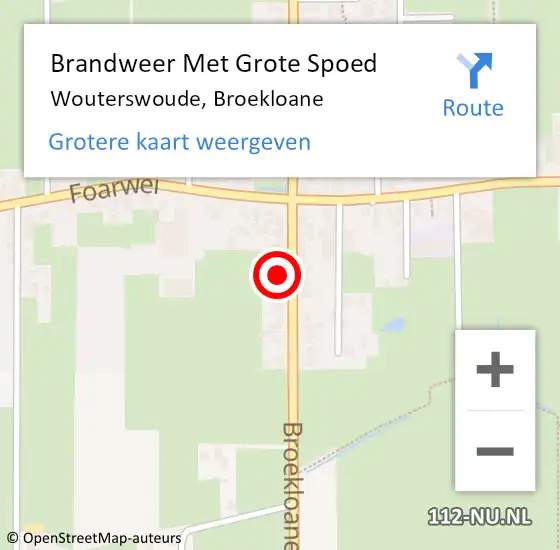 Locatie op kaart van de 112 melding: Brandweer Met Grote Spoed Naar Wouterswoude, Broekloane op 10 januari 2023 10:29