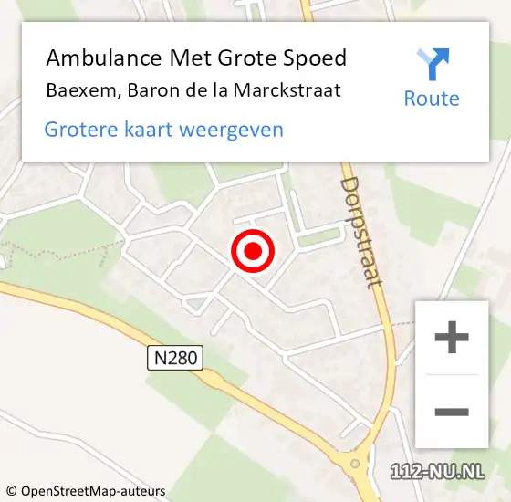 Locatie op kaart van de 112 melding: Ambulance Met Grote Spoed Naar Baexem, Baron de la Marckstraat op 10 januari 2023 10:50