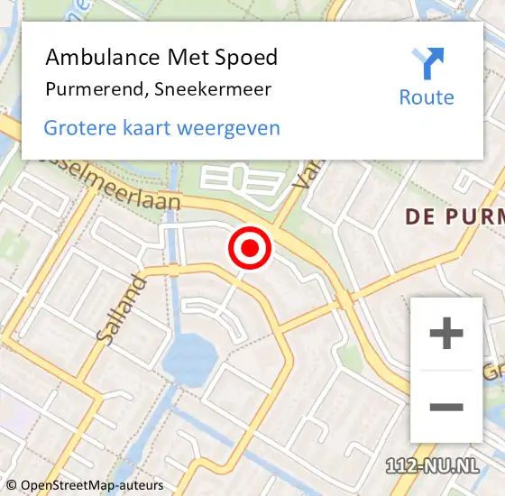 Locatie op kaart van de 112 melding: Ambulance Met Spoed Naar Purmerend, Sneekermeer op 10 januari 2023 10:53